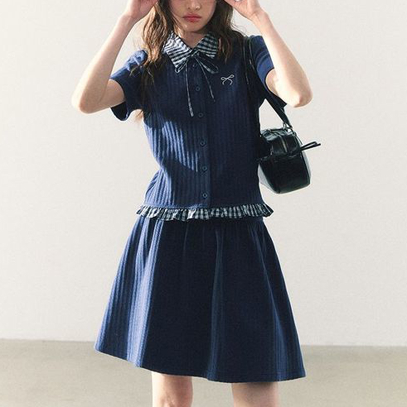 Embroidery On Shirt - Summer Knitted Preppy Style Two Piece