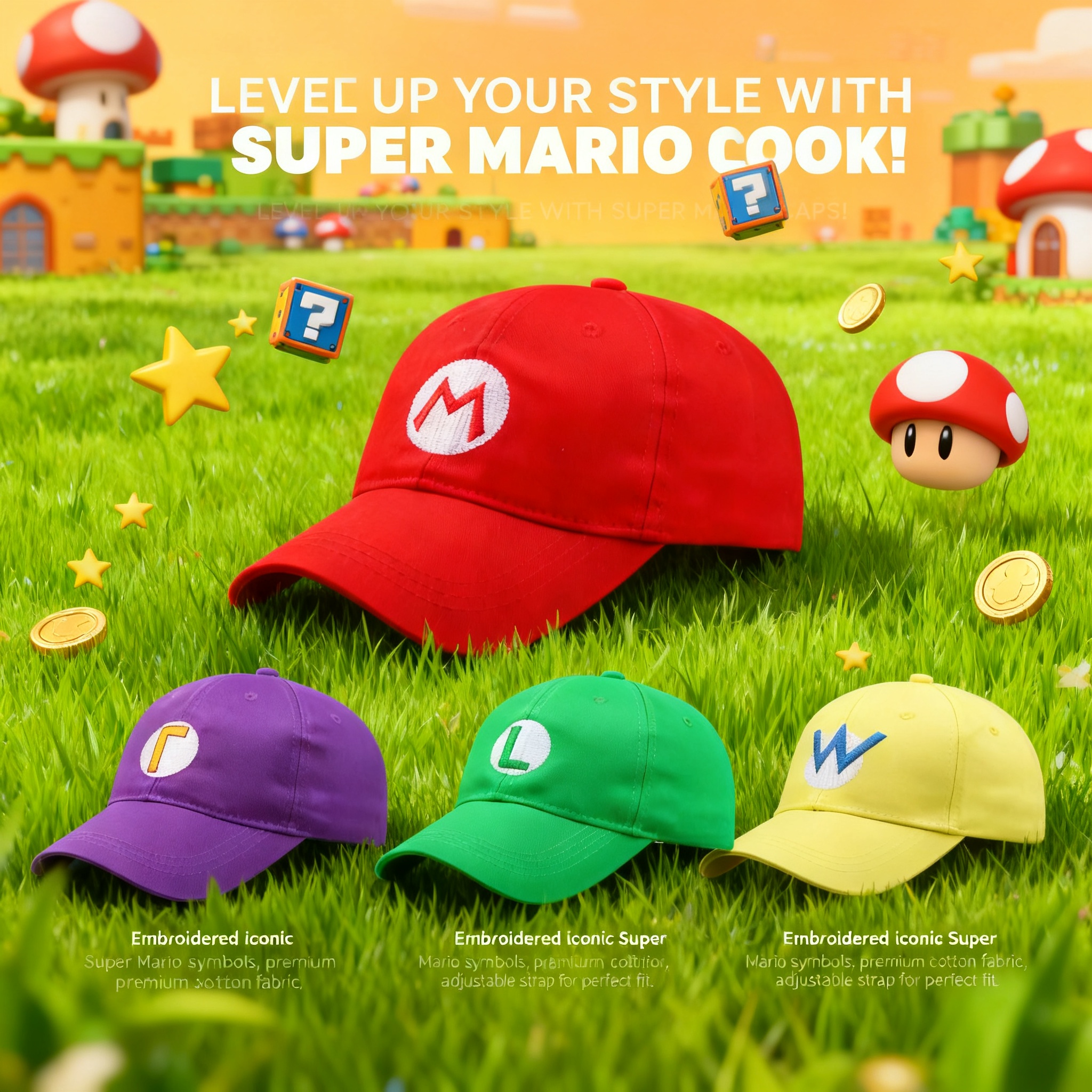 Embroidery Shawl - Mario Baseball Cap Embroidery Adjustable Sunshade