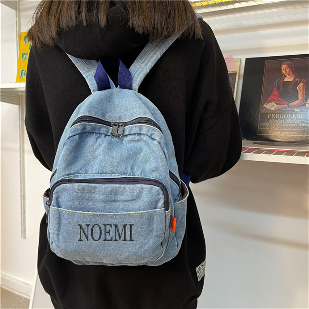 Embroidery Names - Denim Backpack Girls' New Student Schoolbag