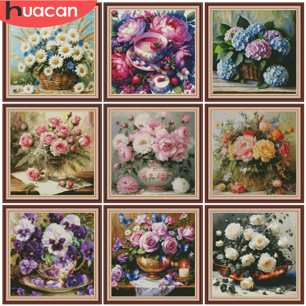 Embroidery Guide Paper - HUACAN 11CT Embroidery Sets Rose Peony