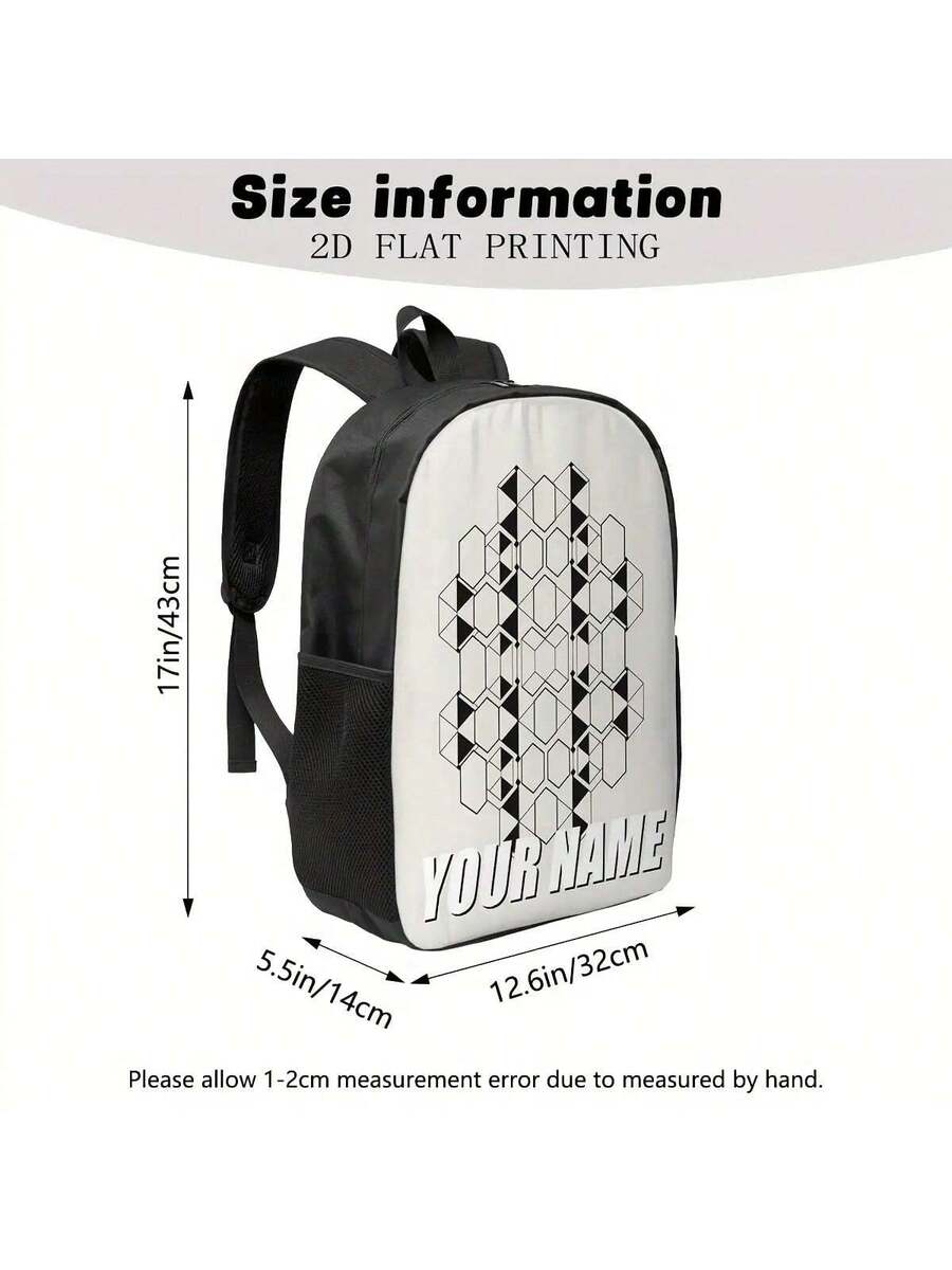 Embroidery Name Designs - Customizable Black White Geometric Backpack With