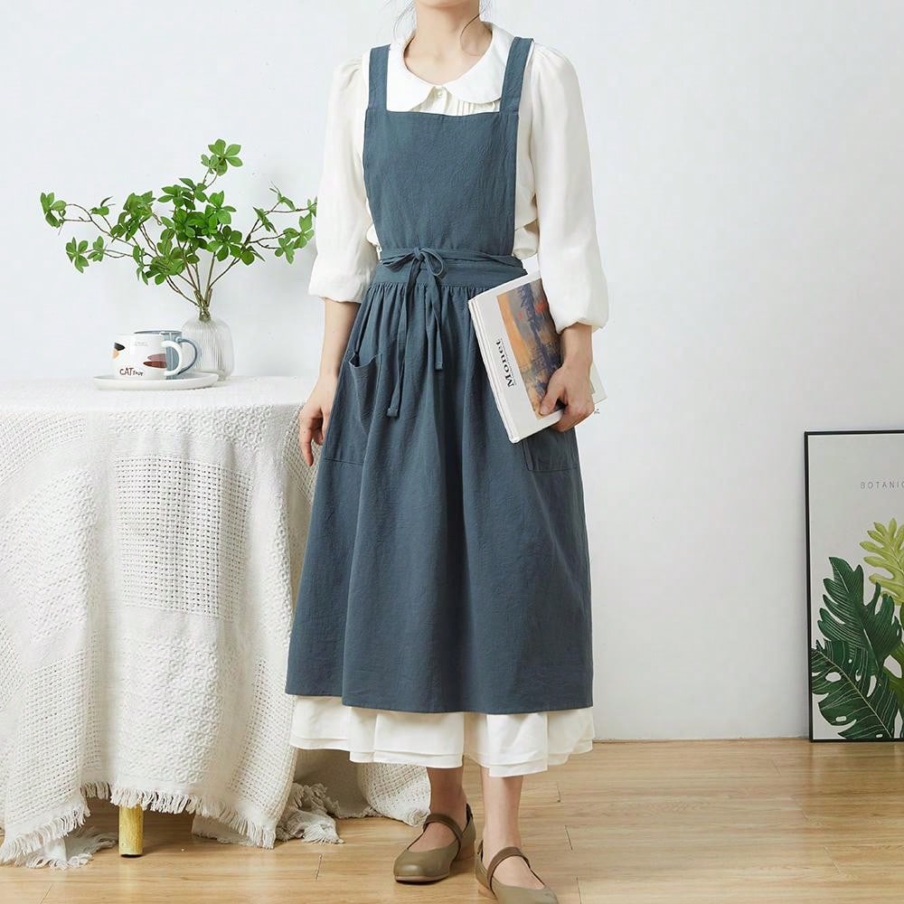Embroidery Apron - Brief Nordic Wind Pleated Skirt Cotton