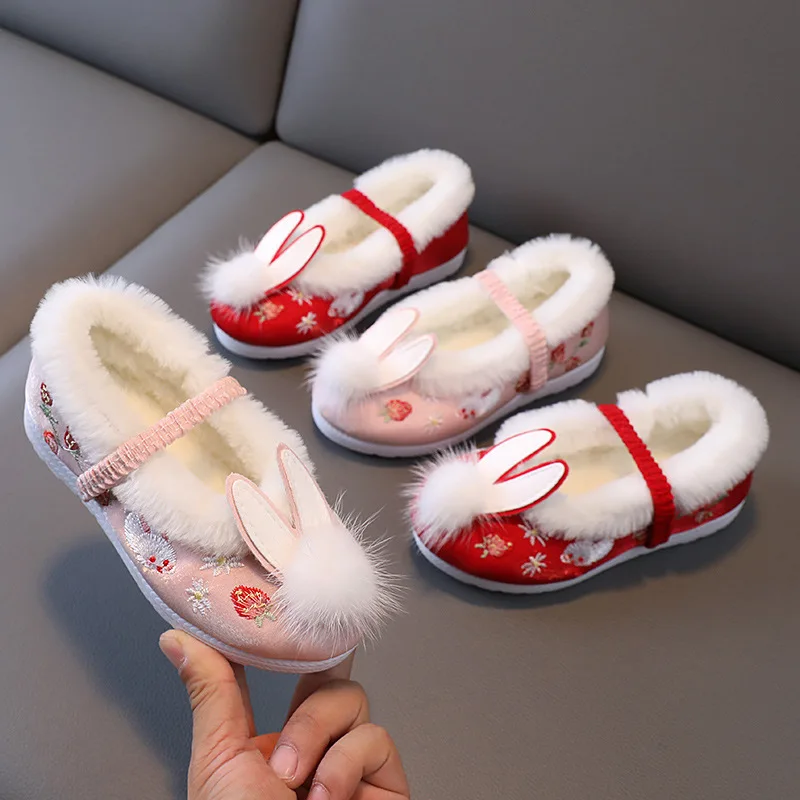 Velvet Fabric Embroidery - Velvet Cotton Shoes Winter Children Hanfu