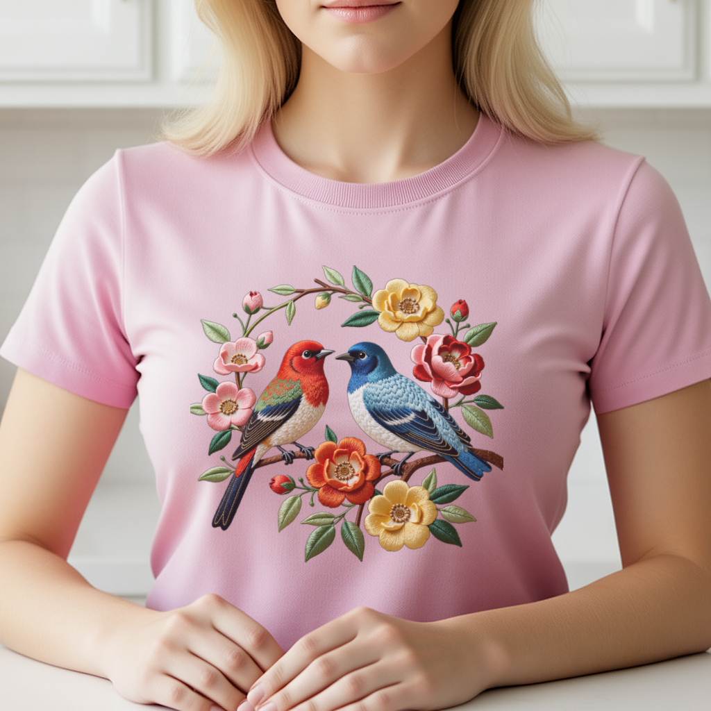 Embroidery On Shirt - 1 Piece of Bird Pattern Clothing