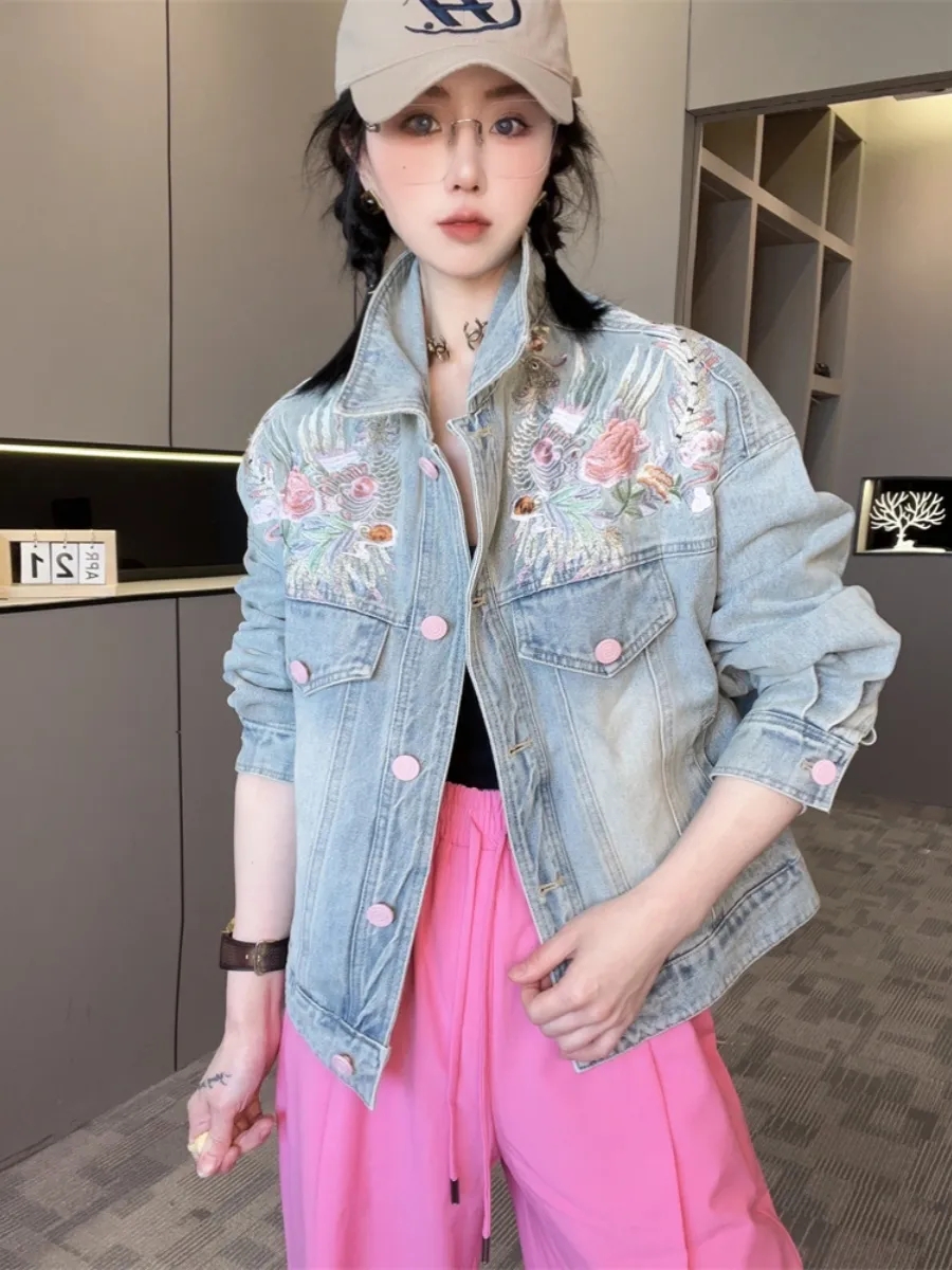 Embroidery Jacket Jeans - Spring Autumn Short Denim Jacket 2025