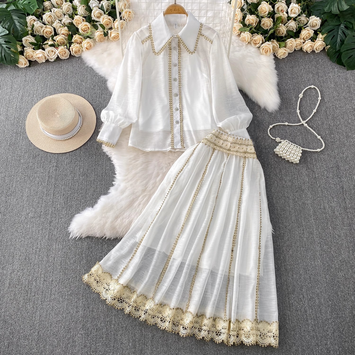 Embroidery On Shirt - Elegant Shirt Skirt Suit Women Long