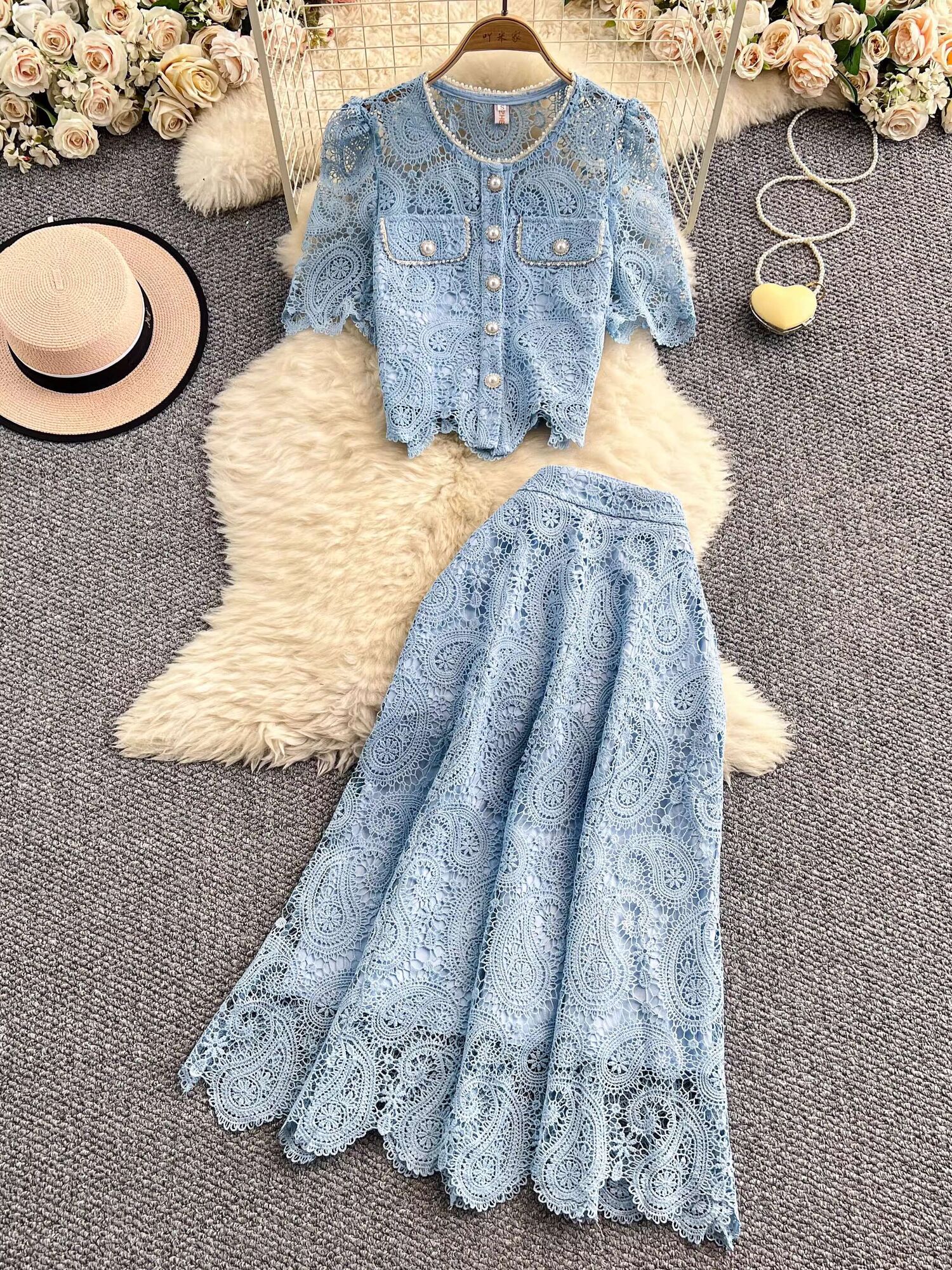 Embroidery On Shirt - Elegant Pearl Long Dress Suits Women