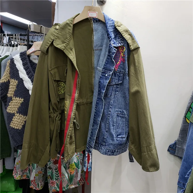 Embroidery Jacket Jeans - Vintage Blue Embroidery Spliced Denim Jacket
