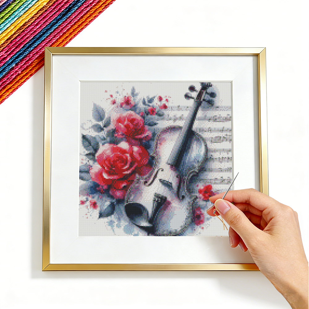 Embroidery Guide Paper - Cross Point Embroidery Violin Landscape Guide
