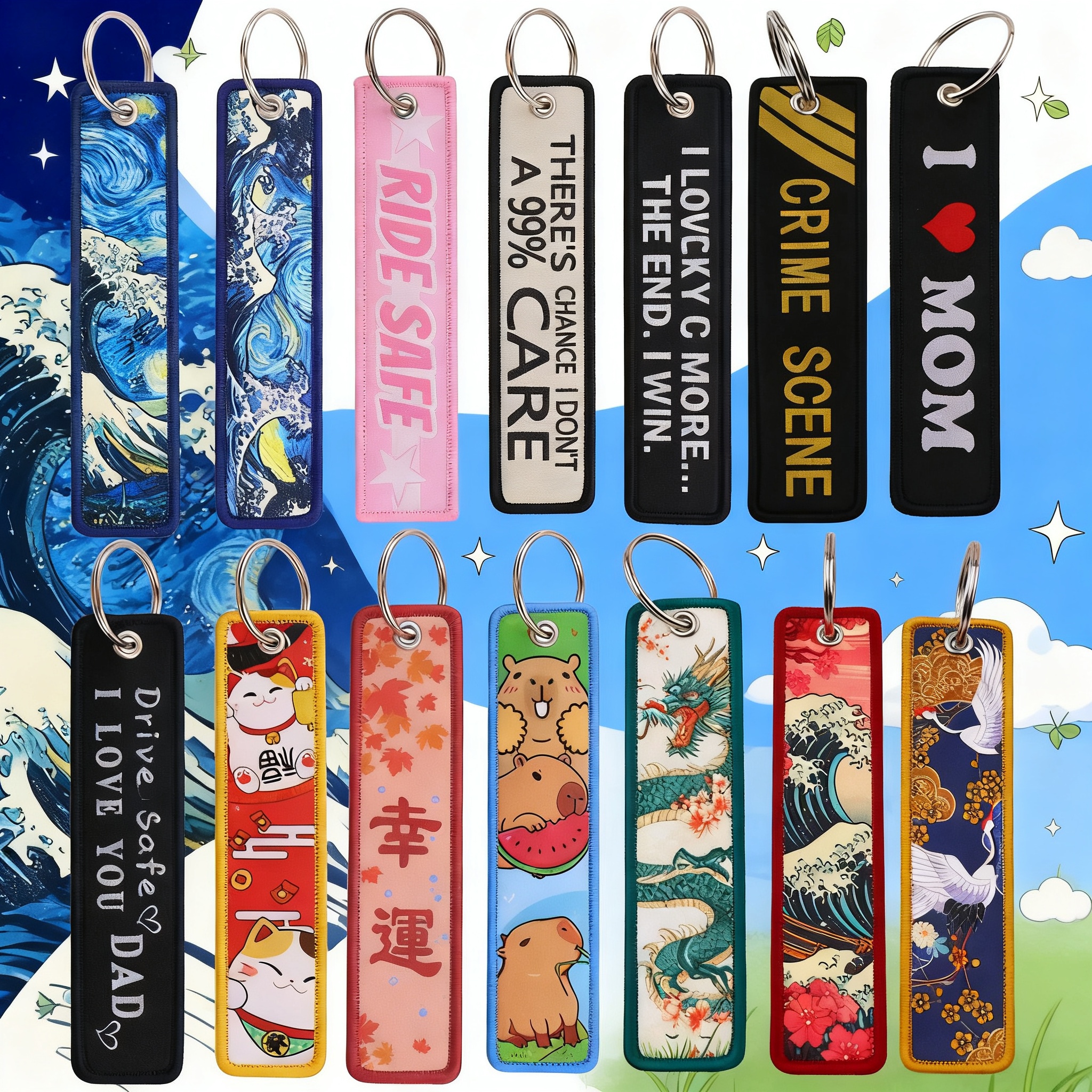 Embroidery Gift - Van Gogh Embroidery Key Fobs Koi