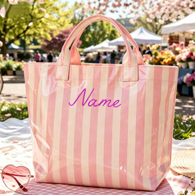 Embroidery Names - Name Embroidery Customization Striped Tote Bag