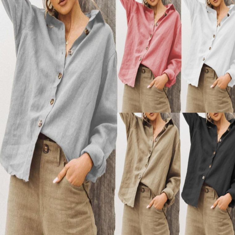 Linen Fabric Natural - Women's Long Sleeve Cotton Linen Shirt