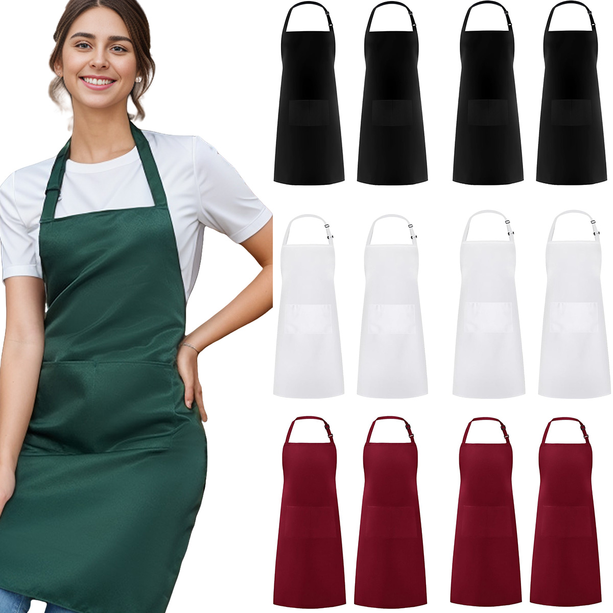 Embroidery Apron - 2-piece set; Simple solid color apron