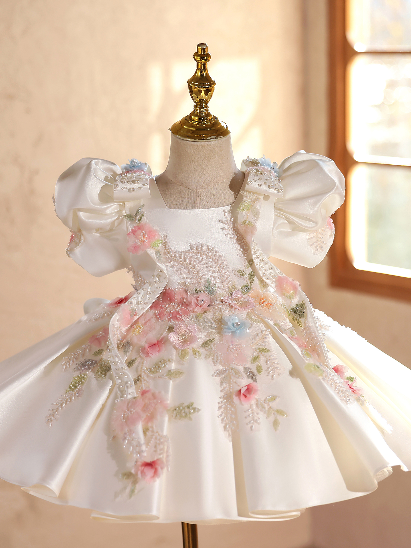 Embroidery Abaya - Baby first birthday party dress, high-end