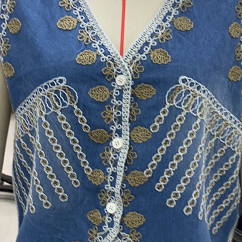 Women Denim Patchwork Vest Jac - Embroidery Jacket Jeans ulasan dan harga