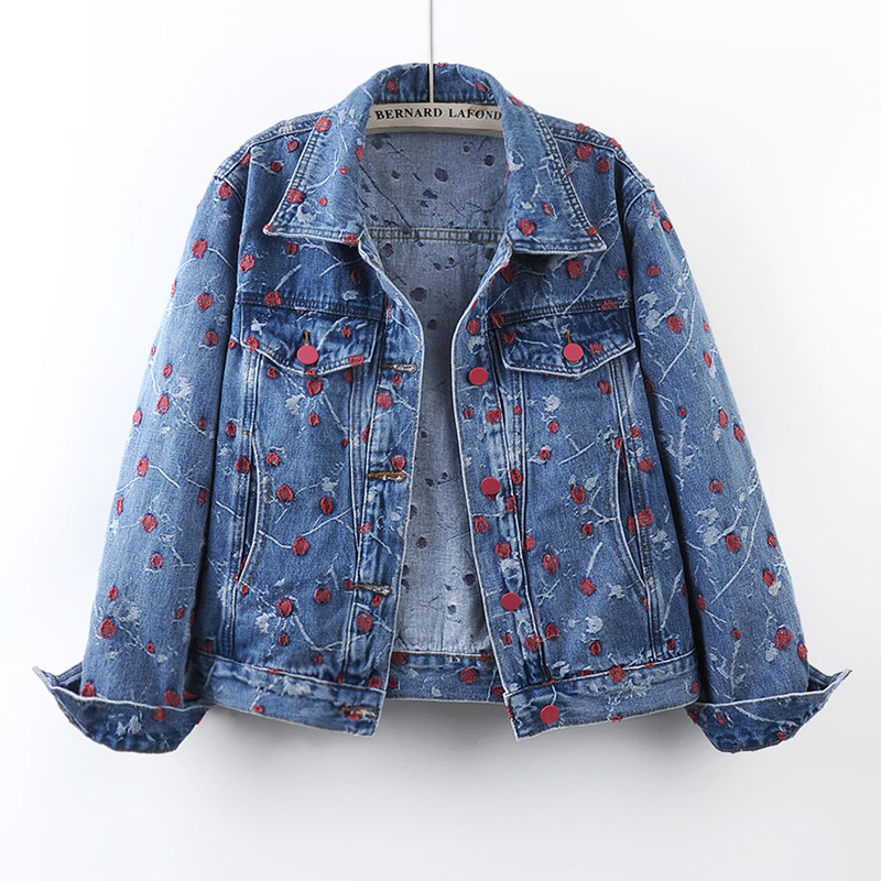 Vintage Embroidery Blue Loose  - Embroidery Jacket Jeans ulasan dan harga