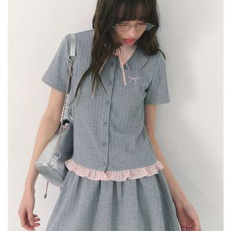Summer Knitted Preppy Style Tw - Embroidery On Shirt ulasan dan harga