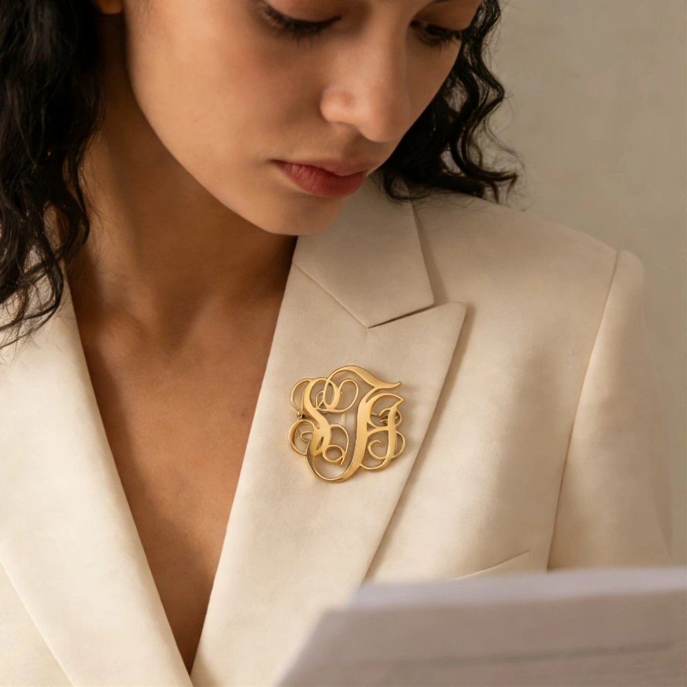 Custom Cursive Monogram Brooch - Embroidery Names ulasan dan harga