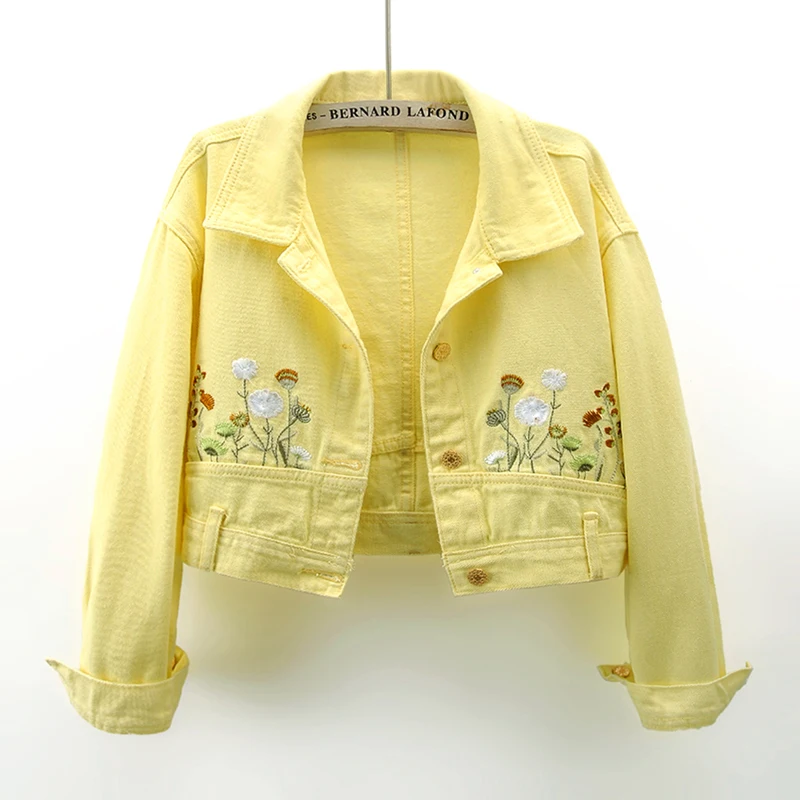 Fashion Yellow Denim Jacket Wo - Embroidery Jacket Jeans ulasan dan harga