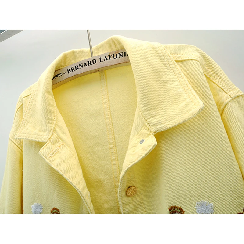 Fashion Yellow Denim Jacket Wo - Embroidery Jacket Jeans ulasan dan harga