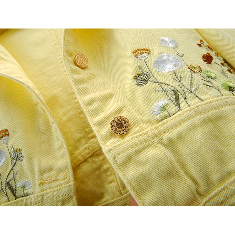 Fashion Yellow Denim Jacket Wo - Embroidery Jacket Jeans ulasan dan harga