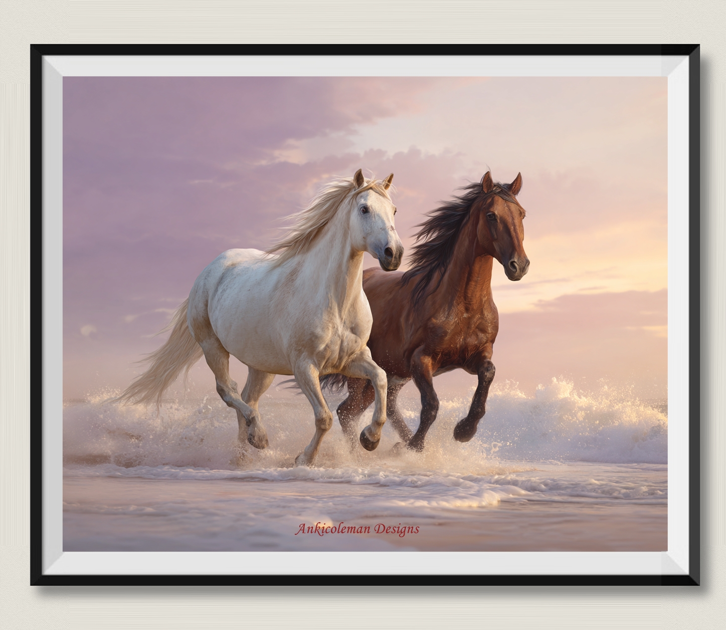Two Horses Running on Beach 2- - Embroidery Running Stitch ulasan dan harga