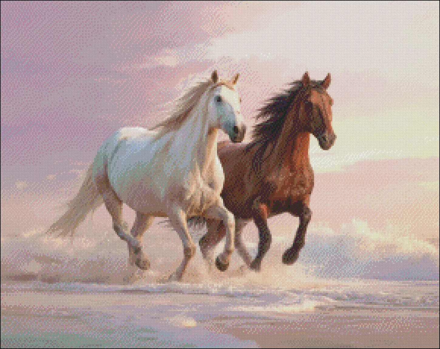Two Horses Running on Beach 2- - Embroidery Running Stitch ulasan dan harga