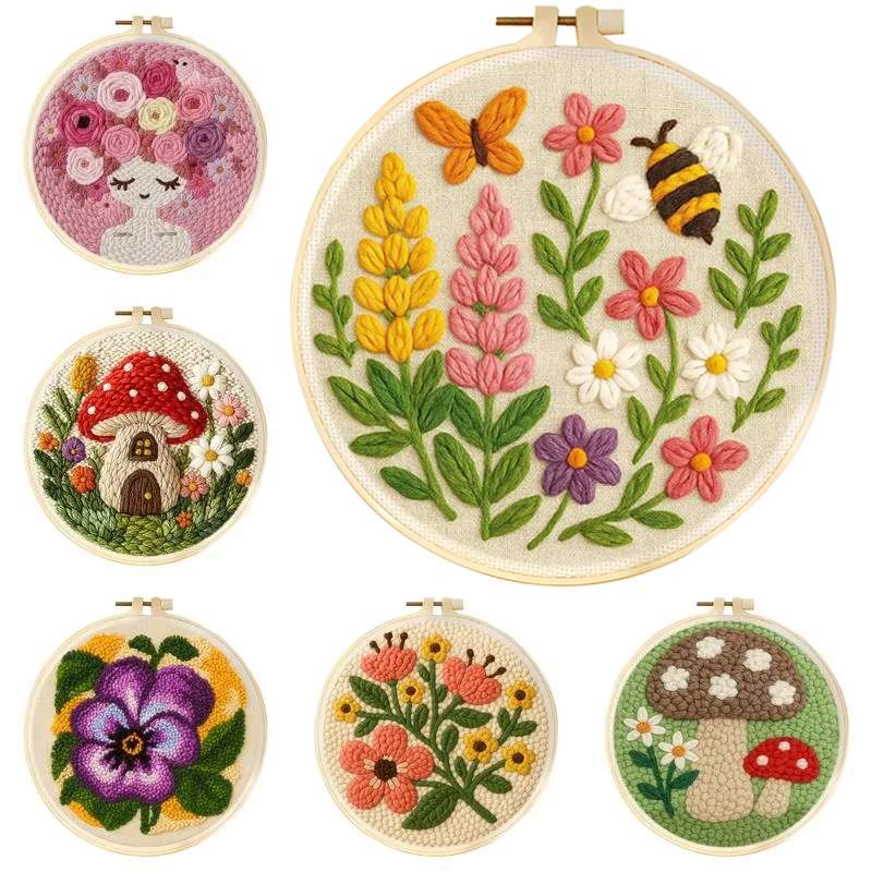 DIY Punch Needle Kits Mushroom - Embroidery Guide Book ulasan dan harga