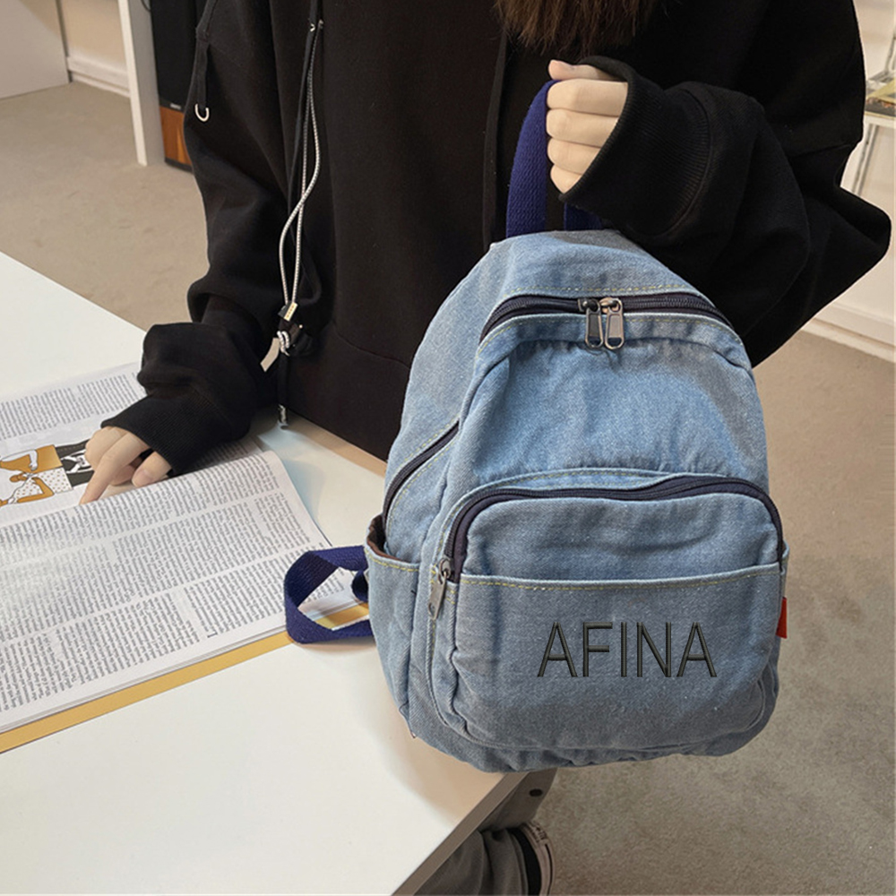 Denim Backpack Girls' New Stud - Embroidery Names ulasan dan harga