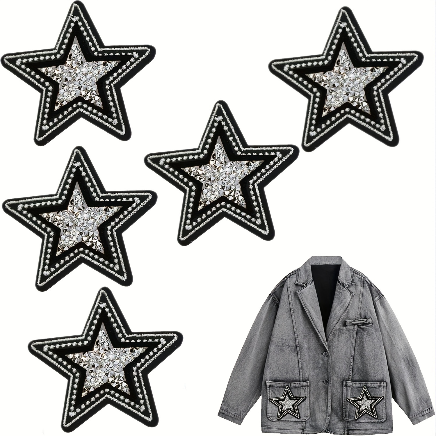 5 PCS Black and White Twinkle  - Embroidery Jacket Jeans ulasan dan harga