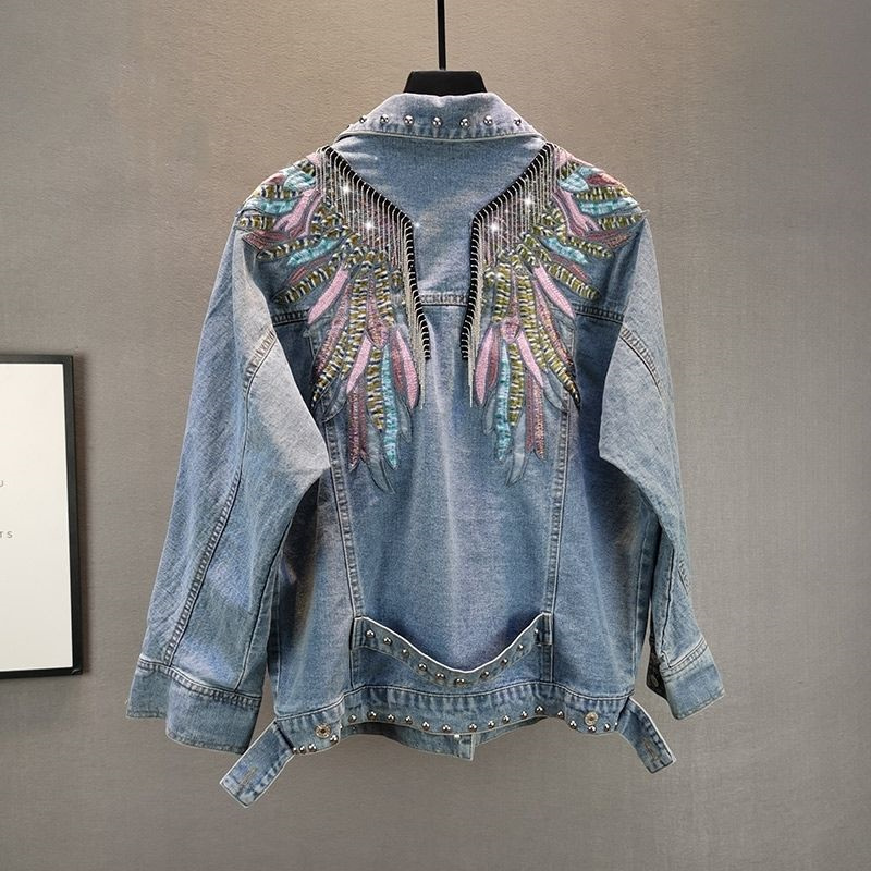 2024 New AutumnFashion Rivet W - Embroidery Jacket Jeans ulasan dan harga