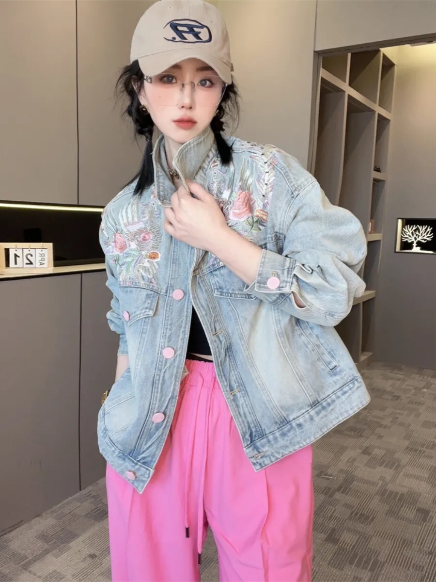 Spring Autumn Short Denim Jack - Embroidery Jacket Jeans ulasan dan harga