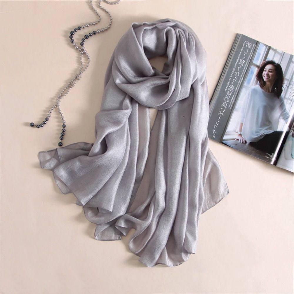 Linen Women Plain Scarf Fashio - Linen Fabric Natural ulasan dan harga