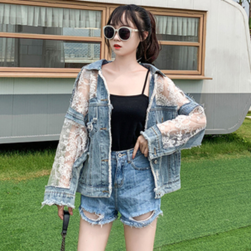 Autumn Fashion Streetwear Lace - Embroidery Jacket Jeans ulasan dan harga