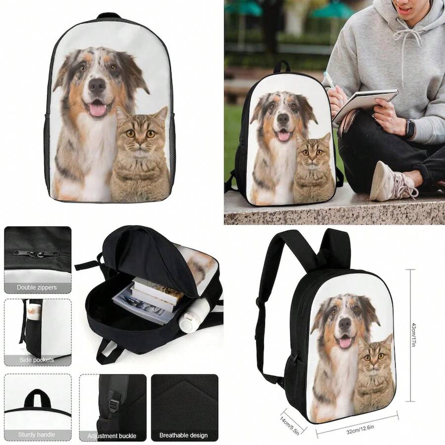 Personalized Cat Print Backpac - Embroidery Names ulasan dan harga