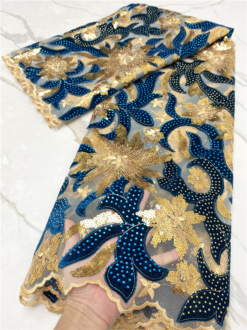 PGC Blue African Velvet Lace F - Velvet Fabric Embroidery ulasan dan harga