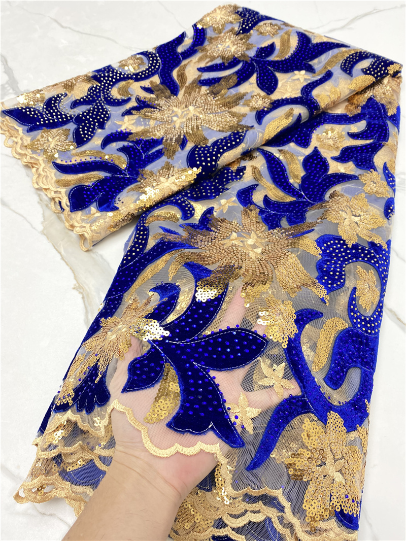 PGC Blue African Velvet Lace F - Velvet Fabric Embroidery ulasan dan harga