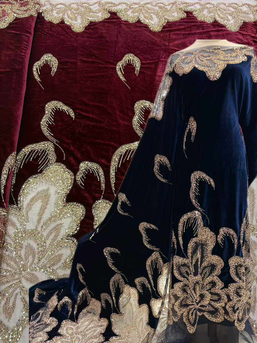 African Velvet Beaded Heavy La - Velvet Fabric Embroidery ulasan dan harga