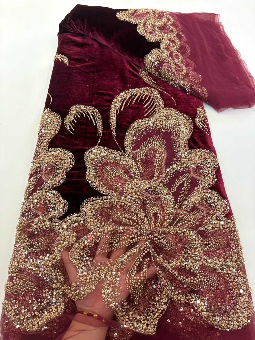 African Velvet Beaded Heavy La - Velvet Fabric Embroidery ulasan dan harga