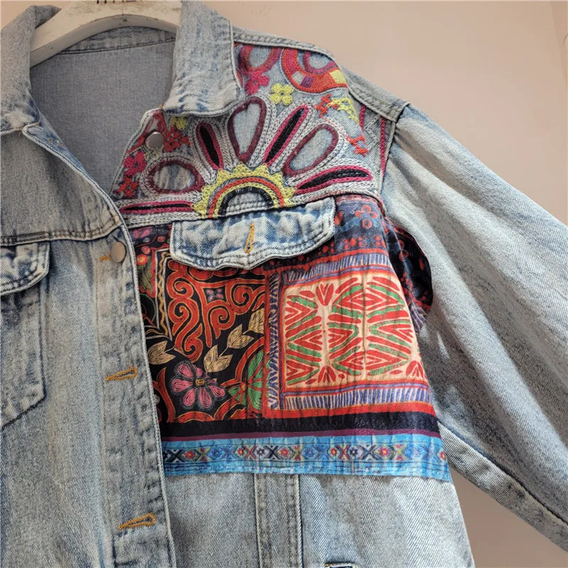 Vintage Blue Embroidery Splice - Embroidery Jacket Jeans ulasan dan harga