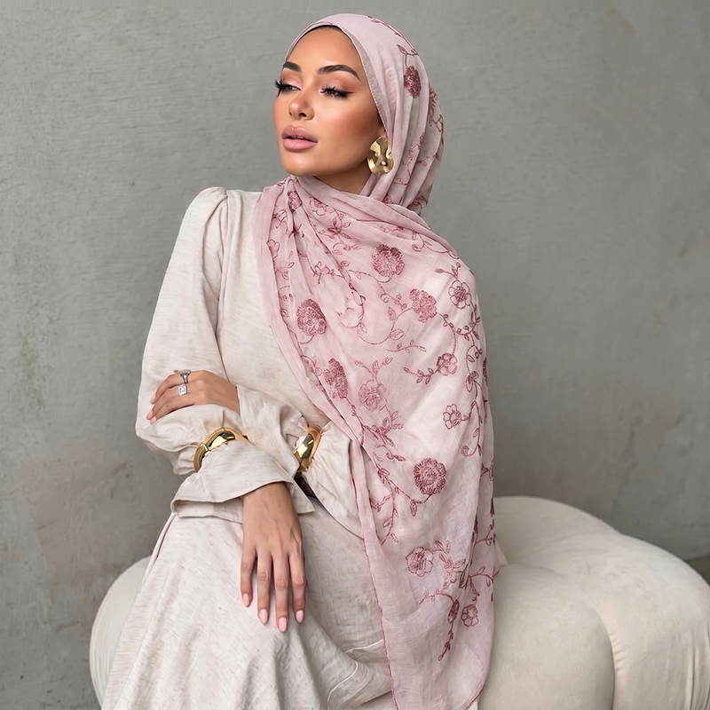 Floral Embroidery Muslim Hijab - Embroidery Shawl ulasan dan harga