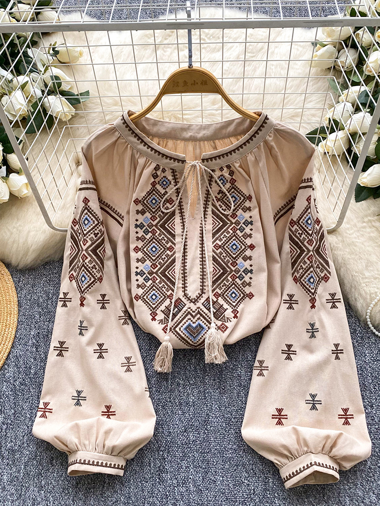 Women Autumn Blouse Loose Arti - Embroidery On Shirt ulasan dan harga