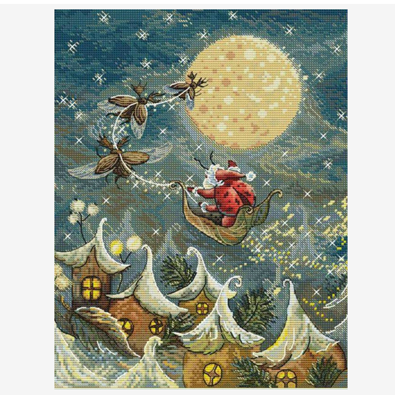 Santa Claus Running To The Moo - Embroidery Running Stitch ulasan dan harga