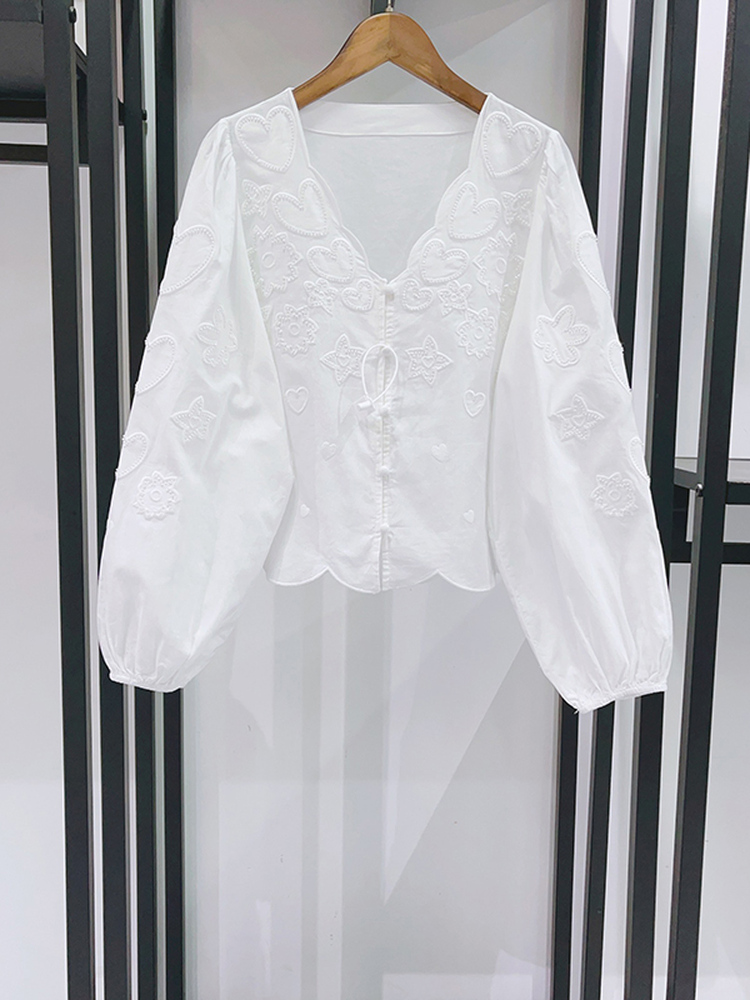  Spring Summer White Beaded He - Embroidery Premium ulasan dan harga