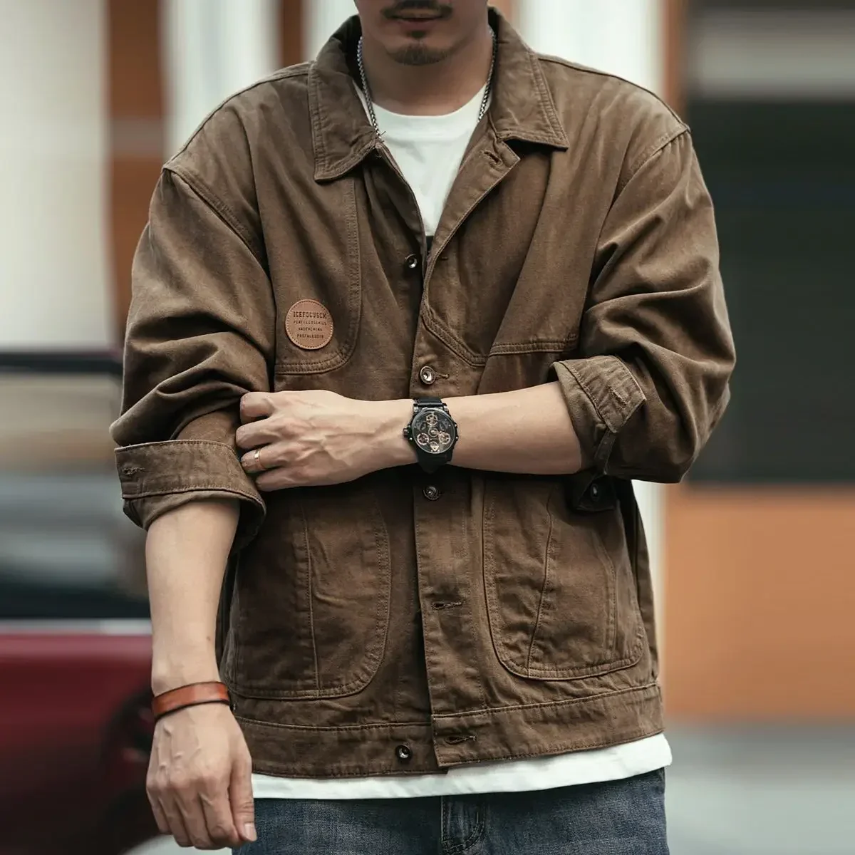 Button Jeans Coat Men Black Ca - Embroidery Jacket Jeans ulasan dan harga