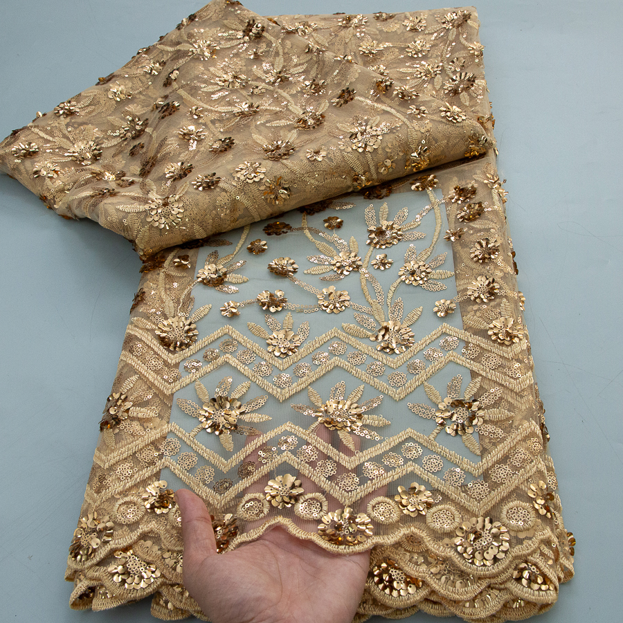 2026 French Sequins Lace Fabri - Embroidery Abaya ulasan dan harga