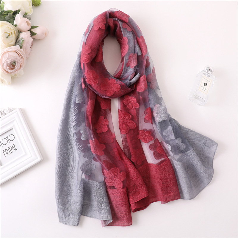 Women Simulation Silk Cut Flow - Embroidery Shawl ulasan dan harga