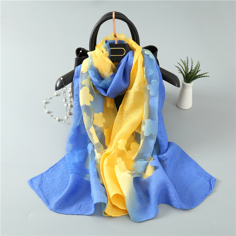 Women Simulation Silk Cut Flow - Embroidery Shawl ulasan dan harga