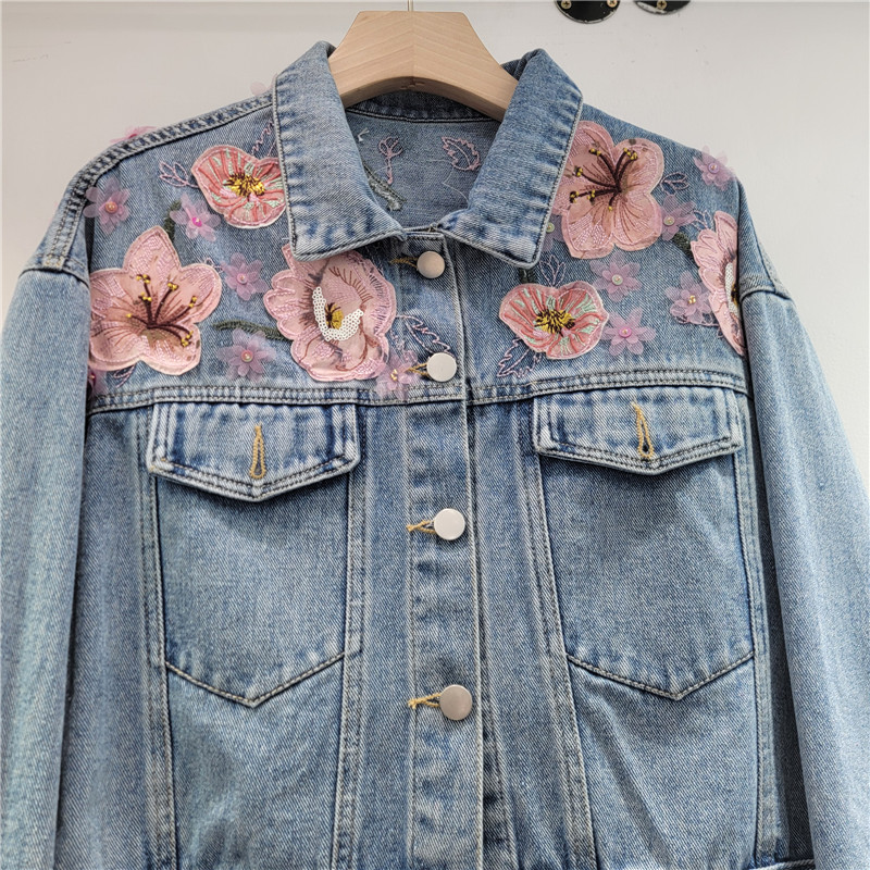 Vintage Flower Embroidery Chai - Embroidery Jacket Jeans ulasan dan harga