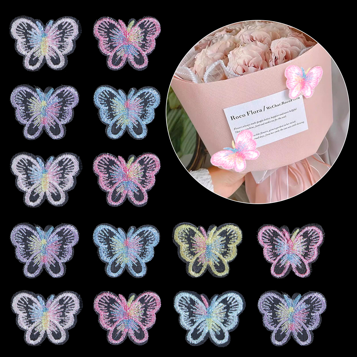 20Pcs 3X4CM Butterfly Cloth Pa - Embroidery Cloth ulasan dan harga